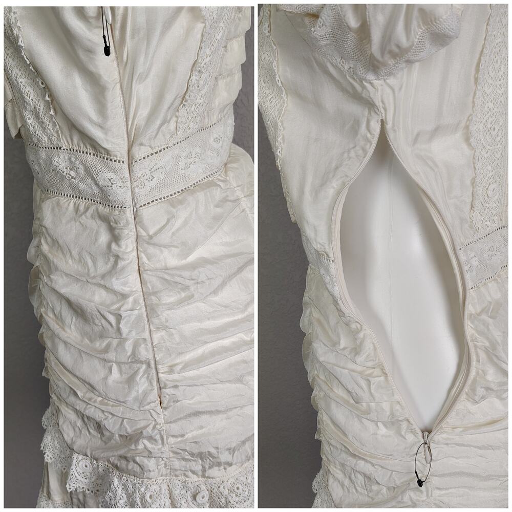 Loveshackfancy Harmon Silk Victorian High Neck Lace Mini Dress White Cream Sz 10 - Picture 15 of 16
